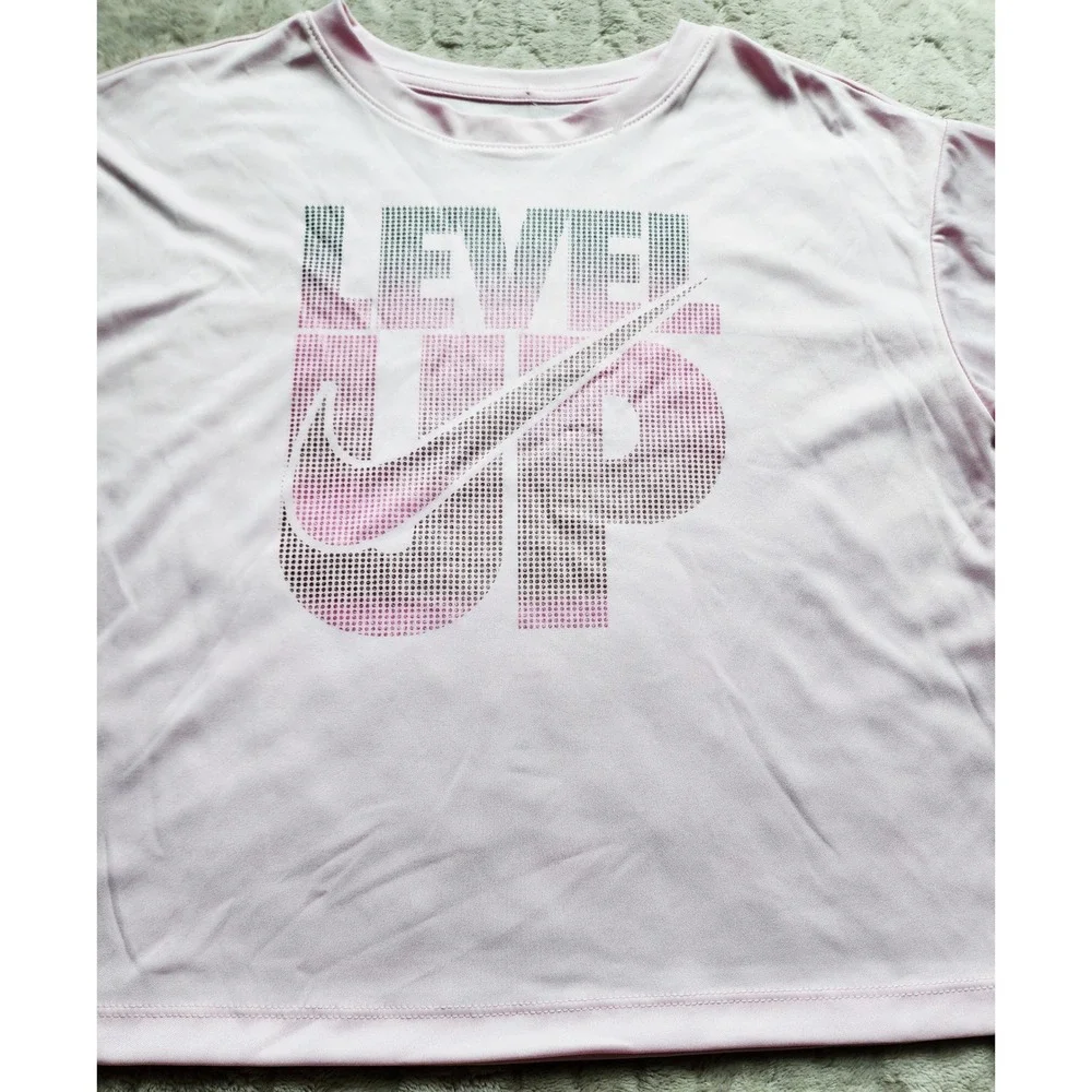 Nike 3 Brand Girls Pink Dri-FIT Level Up Graphic T-Shirt L 12/14